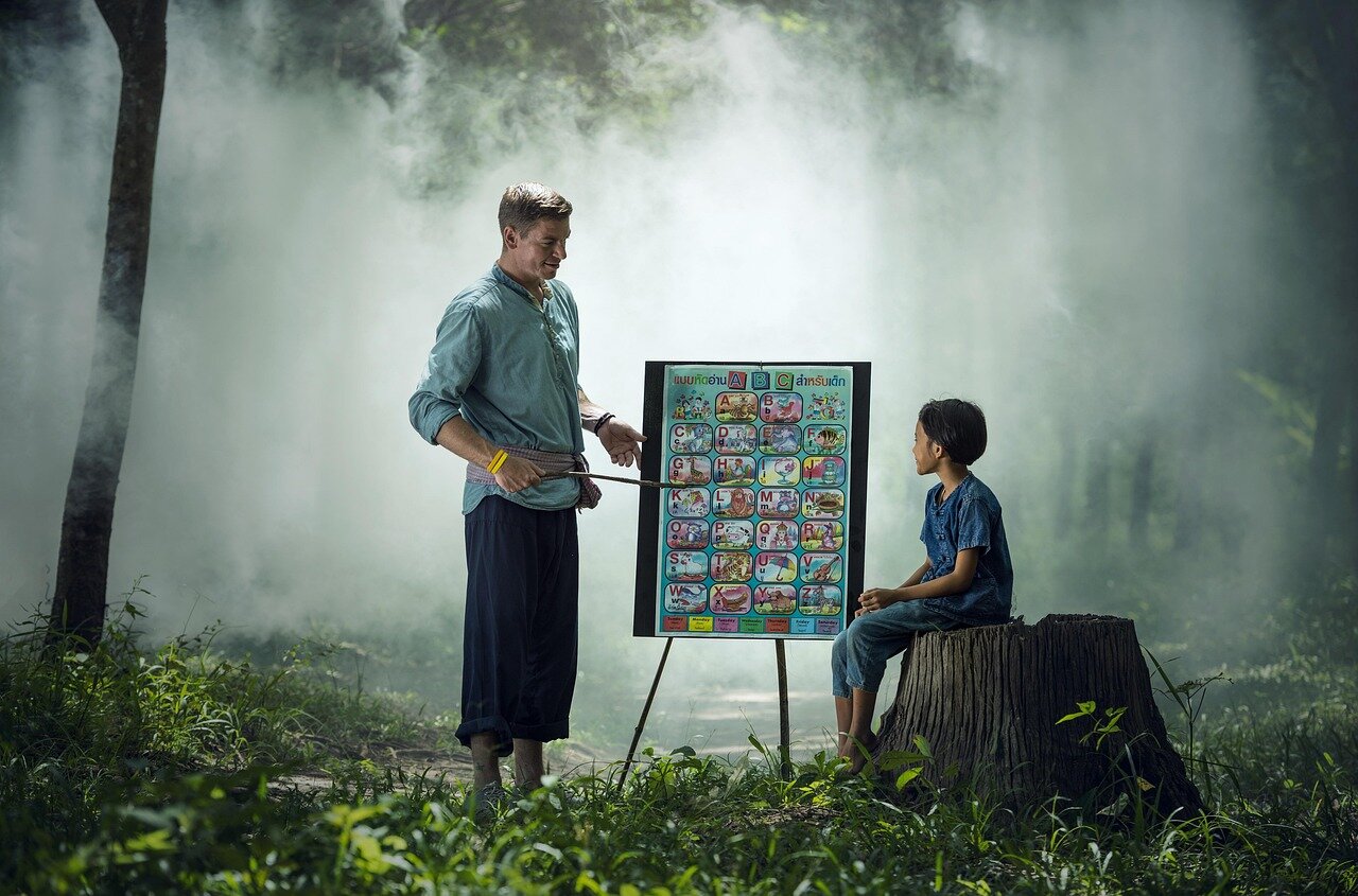 Teacher and little Student in Laos rural area